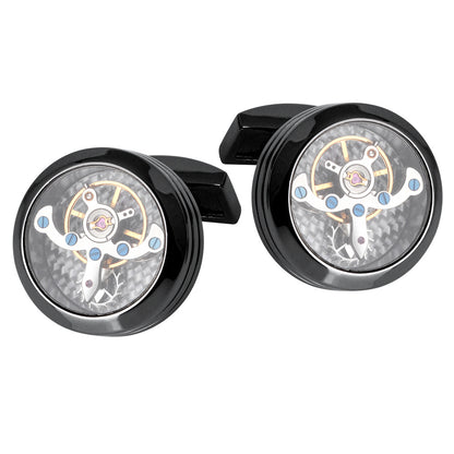 Rockyu 飛輪カフスボタン ダブルトゥールビヨン風デザイン スチームパンク調 3色展開 ユニセックス