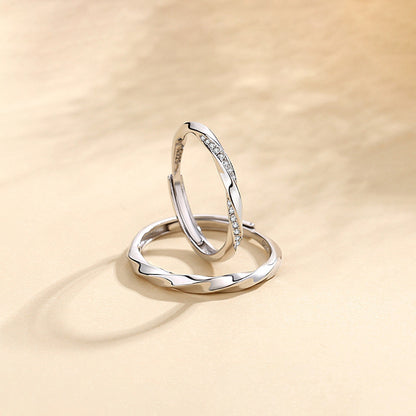 Rockyu ペアリング シルバー925 プラチナ仕上げ ピンクゴールド カップル用 フリーサイズ