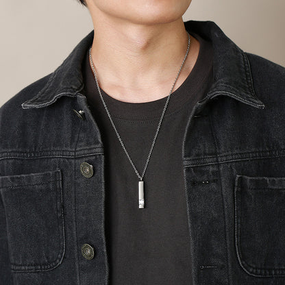 Rockyu メモリアルネックレス スティックペンダント 遺骨収納 ジルコニア付き 防水 ステンレス製