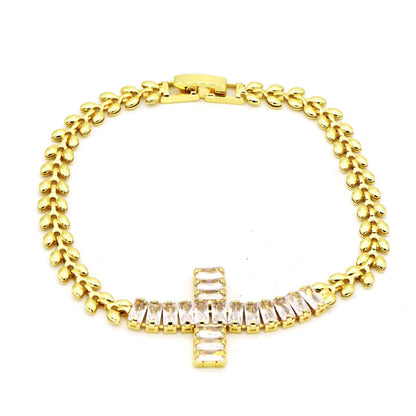 Rockyu レディース ブレスレット ゴールド クロスデザイン ジルコニア 金属アレルギー対応 記念日 プレゼント