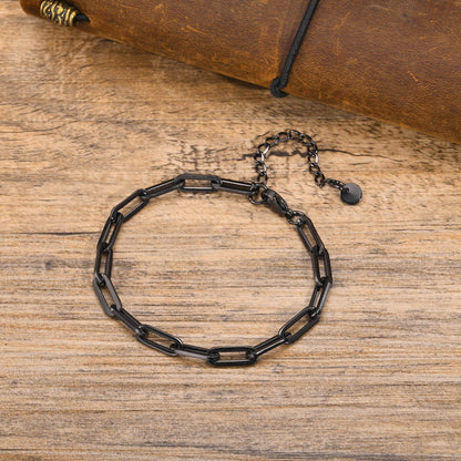 Rockyu ブレスレット メンズ ステンレス 長あずきチェーン 幅5mm 金属アレルギー対応 4色展開