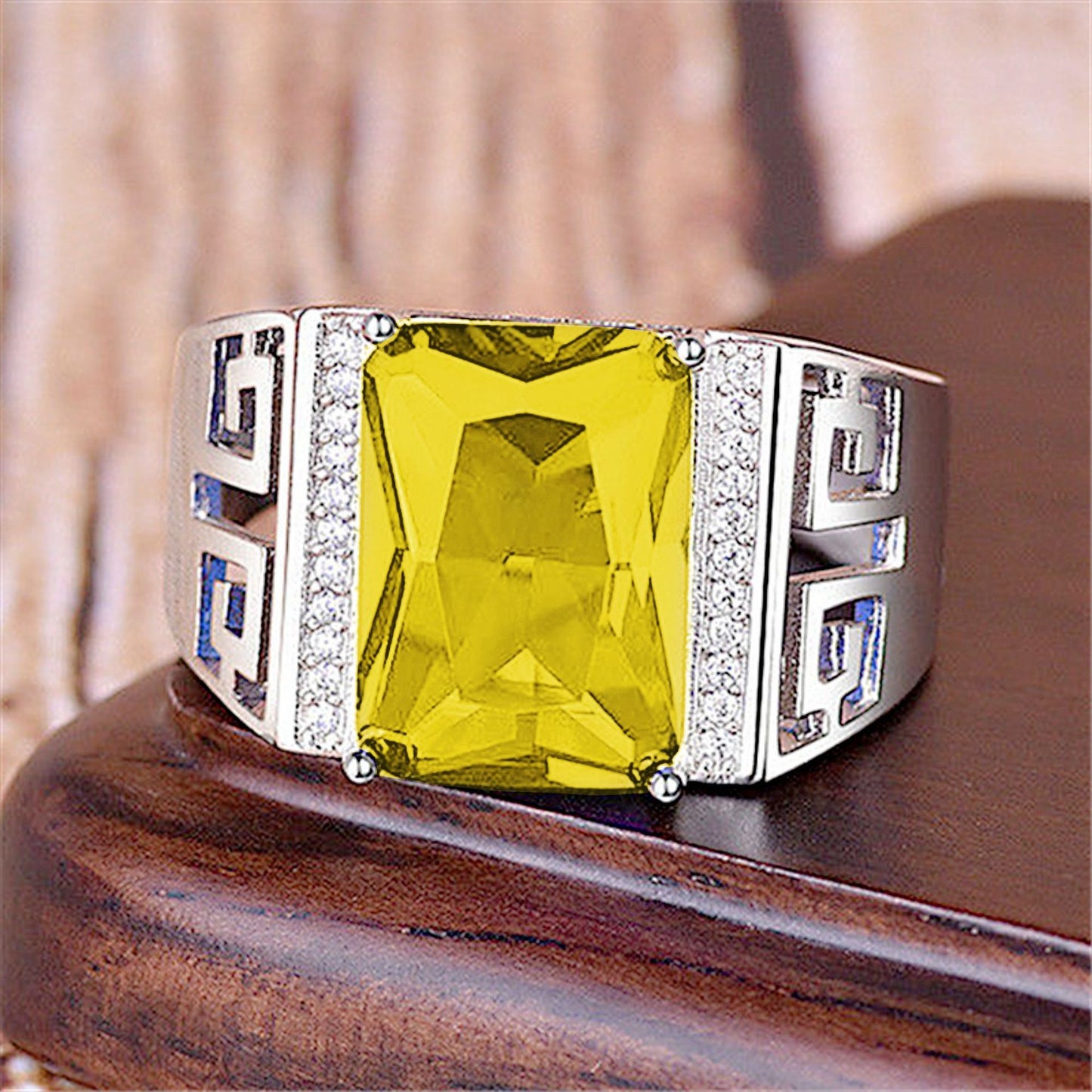 Rockyu 指輪 メンズ 銅製鍍金 大粒ジルコニア 印台リング 幅広 フリーサイズ 金属アレルギー対応 誕生日 記念日 ギフト