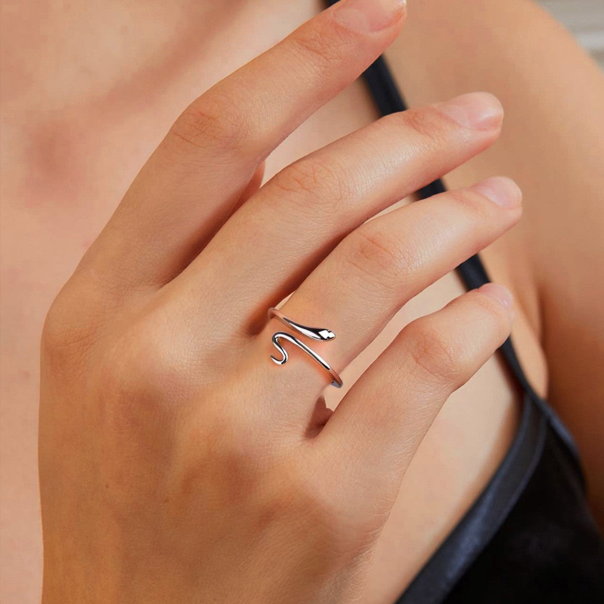 Rockyu スネークリング S925シルバー フリーサイズ レディース蛇モチーフ指輪