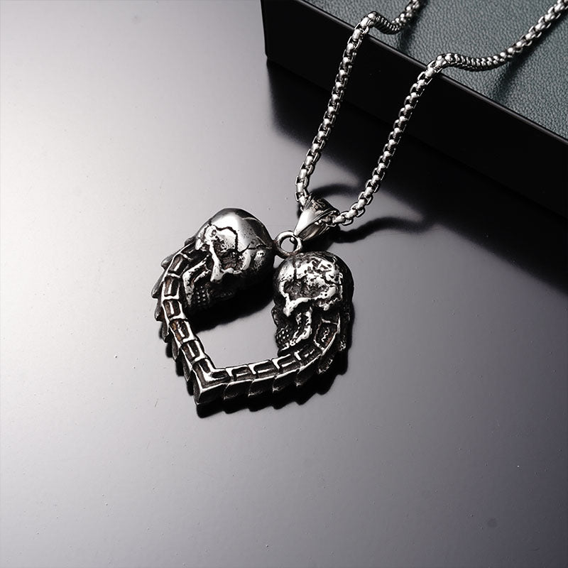Rockyu ネックレス メンズ ステンレス製 髑髏ハートペンダント ロック風 金属アレルギー対応 ギフト