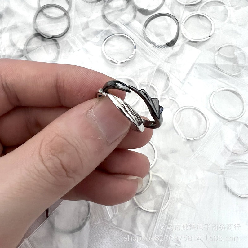 Rockyu 指輪 ペアリング メンズ レディース フリーサイズ 天使と悪魔 シルバー ブラック 925 純銀