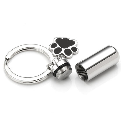 Rockyu ペットメモリアルカプセルペンダント＆キーホルダー｜肉球チャーム付き 遺骨入れ ステンレス製