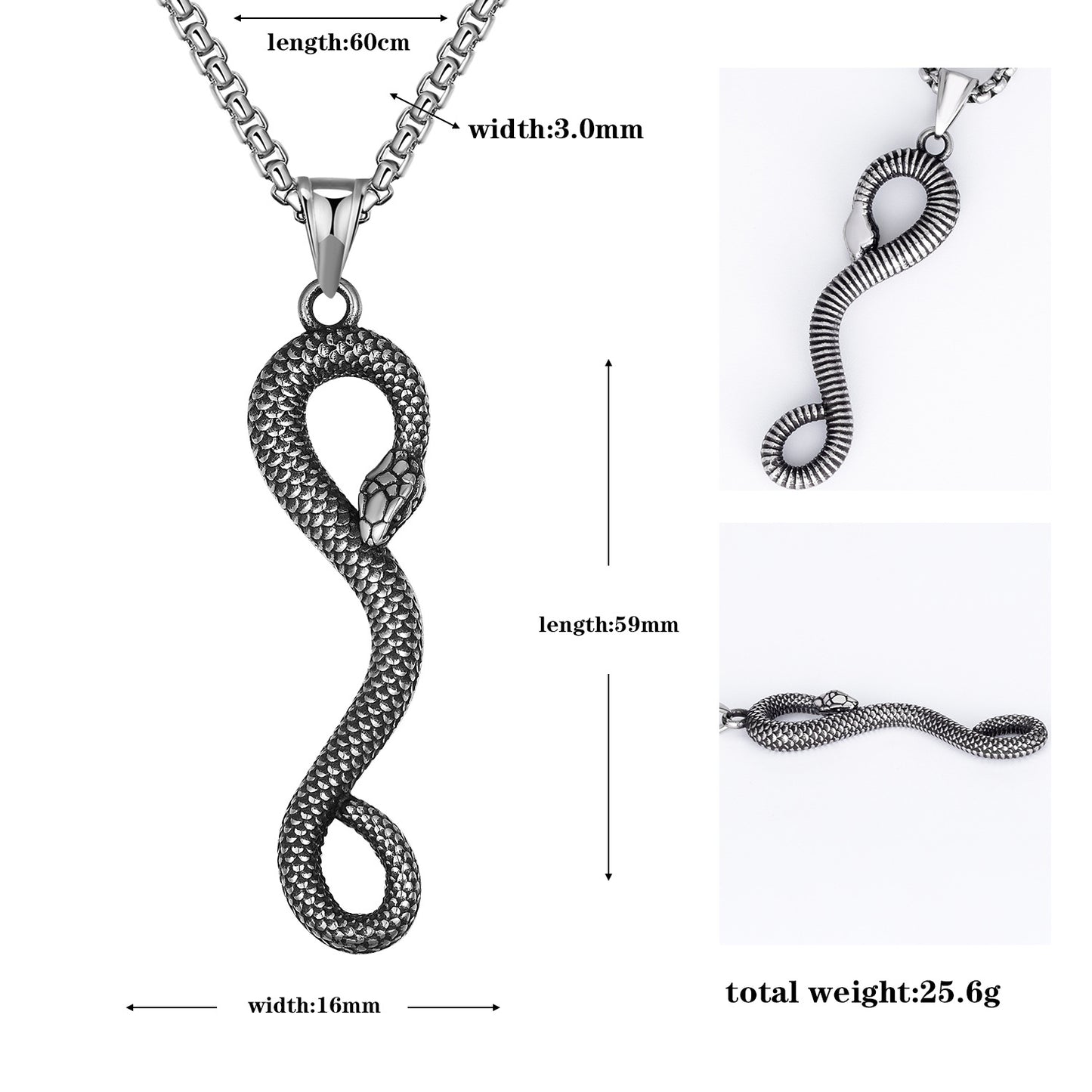 Rockyu メンズ スネーク ネックレス ステンレス製 アンティーク調