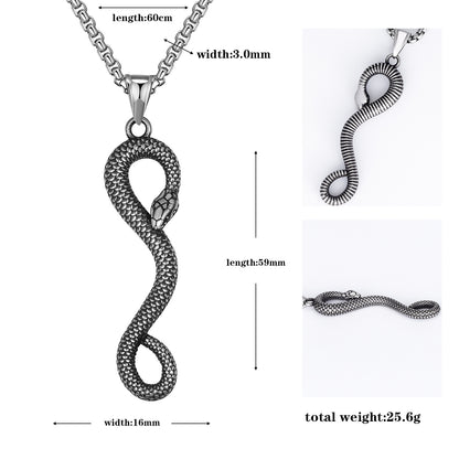 Rockyu メンズ スネーク ネックレス ステンレス製 アンティーク調