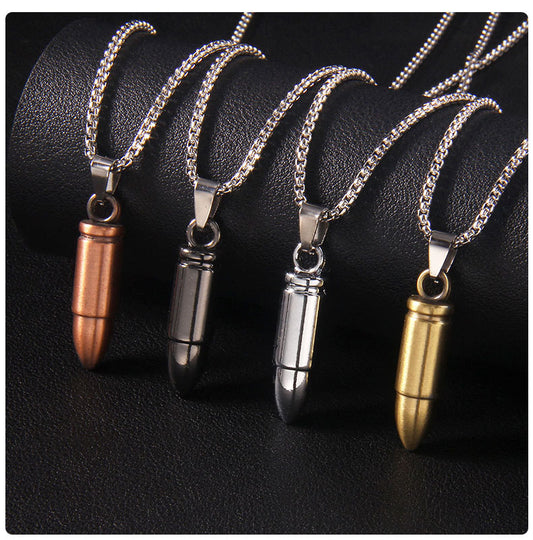 Rockyu 弾丸ネックレス メンズ ステンレス製 銃弾ペンダント 70cmチェーン 男女兼用 クールデザイン
