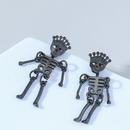 Rockyu ピアス メンズ 王冠スカル 人形風 揺れるチタンピアス 金属アレルギー対応 両耳セット