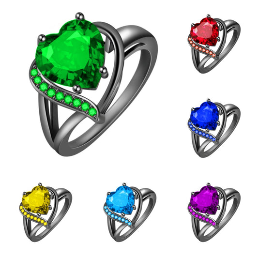 Rockyu ハートシェイプリング レディース｜ブラック×赤ジルコニアの華やかリング