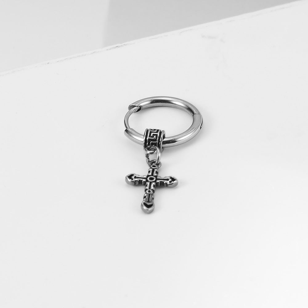 Rockyu ピアス メンズ シルバー クロス フープ 揺れる チタン製 アレルギー対応