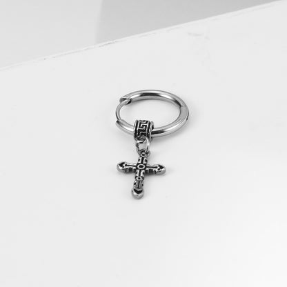 Rockyu ピアス メンズ シルバー クロス フープ 揺れる チタン製 アレルギー対応