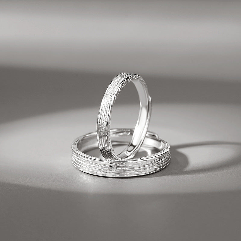 Rockyu ペアリングセット シルバー925 木目調デザイン カップル用フリーサイズ