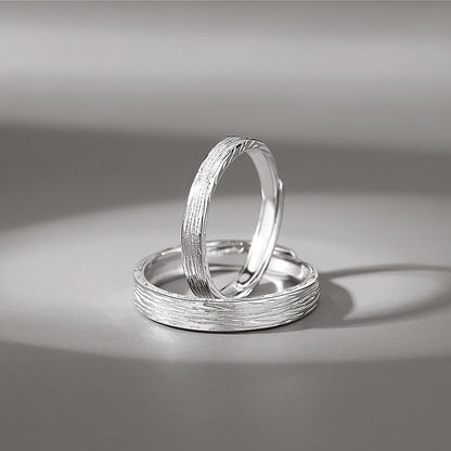 Rockyu ペアリングセット シルバー925 木目調デザイン カップル用フリーサイズ