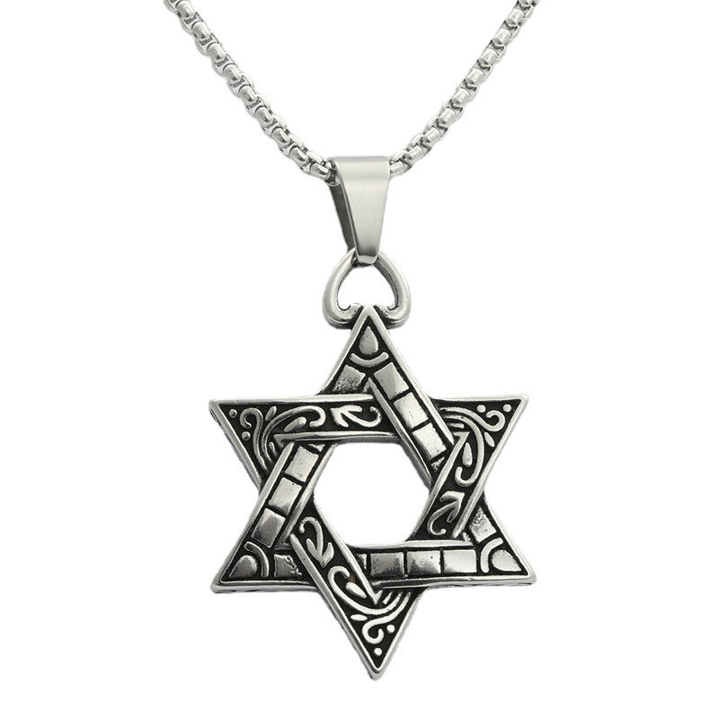 Rockyu 六芒星ネックレス メンズ ステンレス製 クロスデザイン ペンダント 60cmチェーン付
