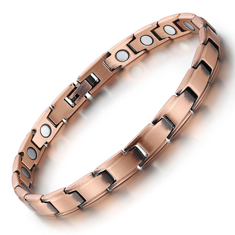 Rockyu メンズ ブレスレット 磁気 ピンクゴールド 銅製 シンプル カジュアル