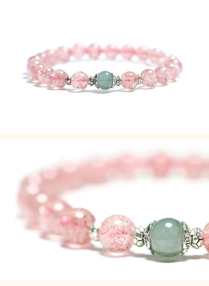 Rockyu ブレスレット レディース ピンククリスタル 天然石 ビーズ 数珠ブレス おしゃれアクセサリー