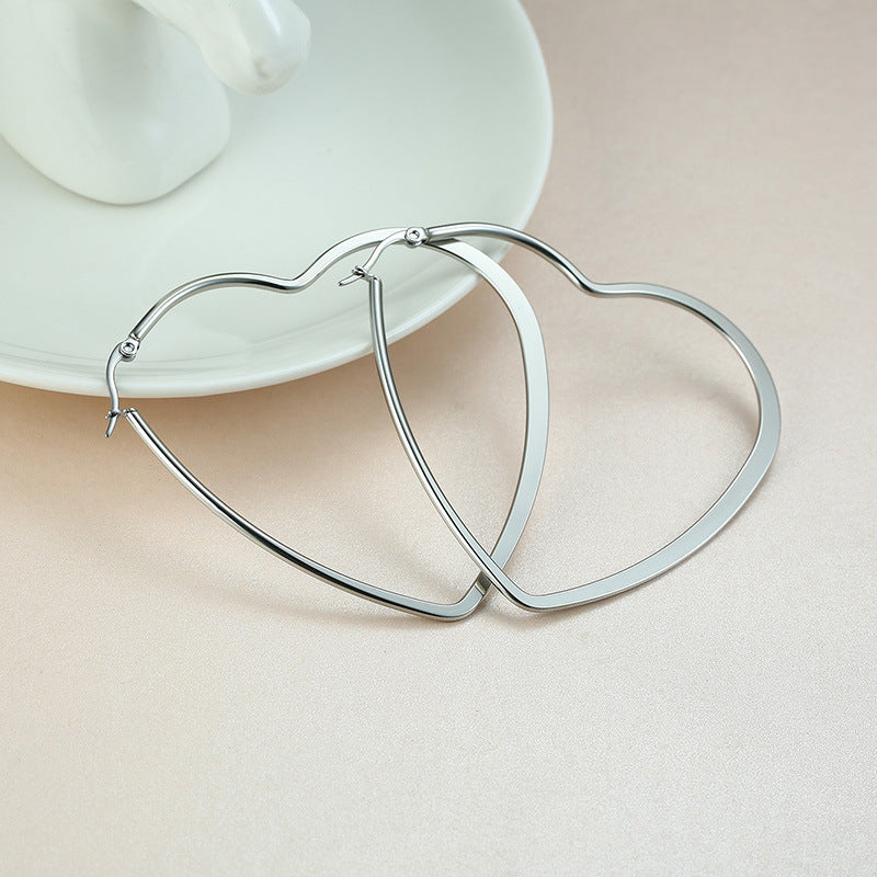 Rockyu オープンハート フープピアス 大ぶり レディース アレルギー対応 18Kコーティング シンプル おしゃれ