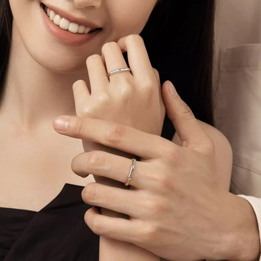 Rockyu ペアリング 竹節デザイン フリーサイズ 2個セット シルバー925 スターリングシルバー