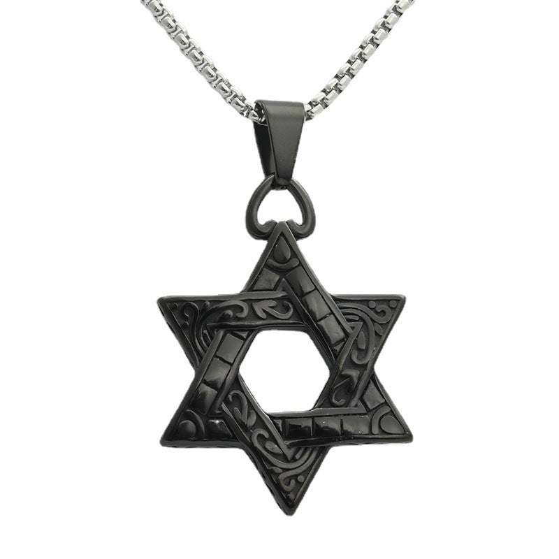 Rockyu 六芒星ネックレス メンズ ステンレス製 クロスデザイン ペンダント 60cmチェーン付