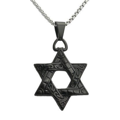 Rockyu 六芒星ネックレス メンズ ステンレス製 クロスデザイン ペンダント 60cmチェーン付