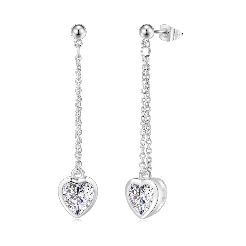 Rockyu ピアス レディース ハートモチーフ ピンクゴールド ジルコニア ロングチェーン 揺れるピアス