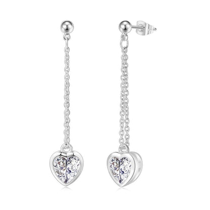 Rockyu ピアス レディース ハートモチーフ ピンクゴールド ジルコニア ロングチェーン 揺れるピアス