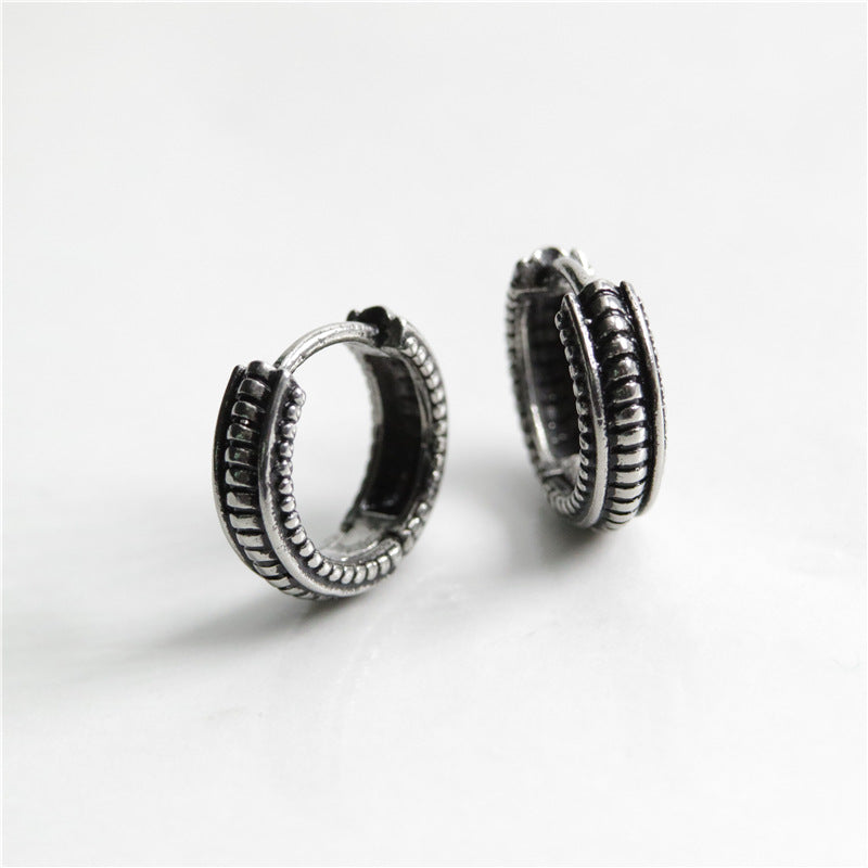 Rockyu ピアス メンズ レディース フープ シルバー 花紋柄 ステンレス製 アレルギー対応 中折れ式