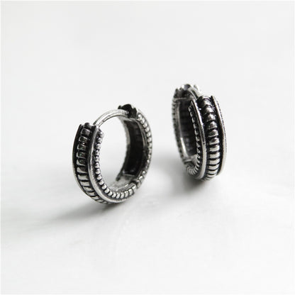 Rockyu ピアス メンズ レディース フープ シルバー 花紋柄 ステンレス製 アレルギー対応 中折れ式