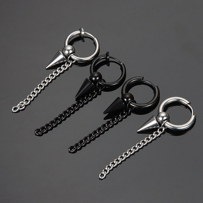 Rockyu ピアス メンズ フープ チェーン スパイク ステンレス リングピアス 男女兼用