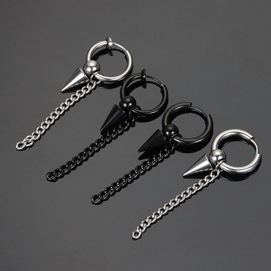 Rockyu ピアス メンズ フープ チェーン スパイク ステンレス リングピアス 男女兼用