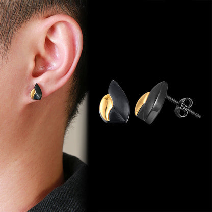 Rockyu メンズピアス チタン製 黒金デザイン 揺れる磁気ピアス 両耳セット