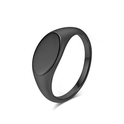 Rockyu 指輪 ステンレス製 楕円 印台リング 男女兼用 シンプル 鏡面仕上げ