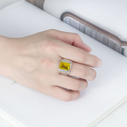 Rockyu メンズリング シルバー フリーサイズ 光沢仕上げ 一粒カラージルコニア