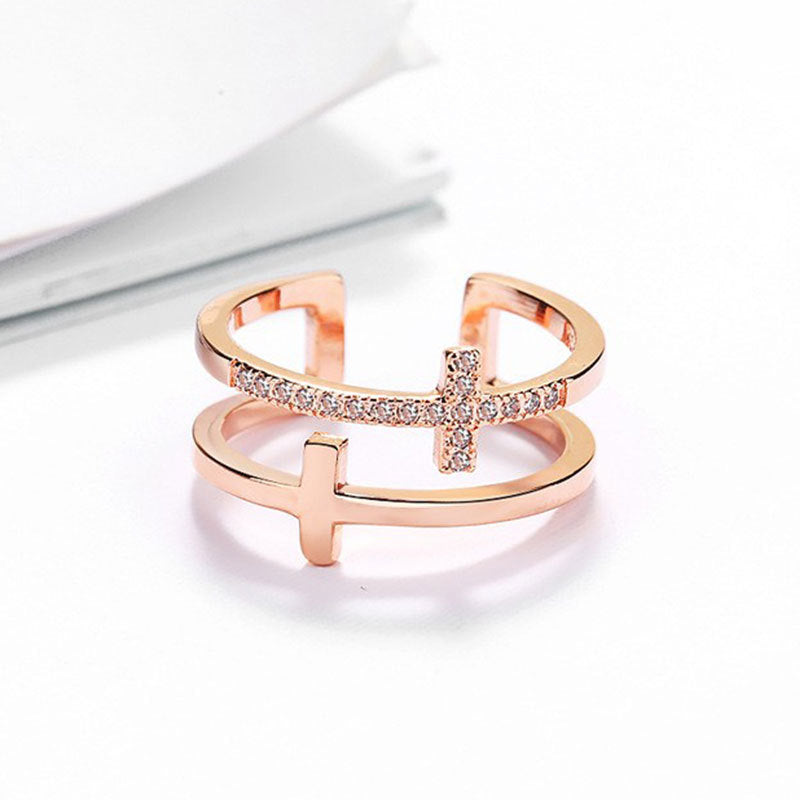 Rockyu レディース指輪 クロスデザイン 二連リング シルバー925 フリーサイズ