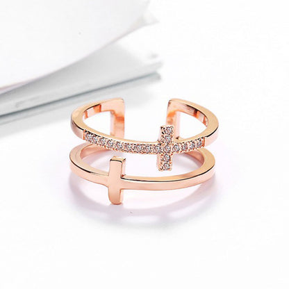 Rockyu レディース指輪 クロスデザイン 二連リング シルバー925 フリーサイズ