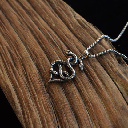 Rockyu ネックレス メンズ クロス スネーク アンティーク ステンレス