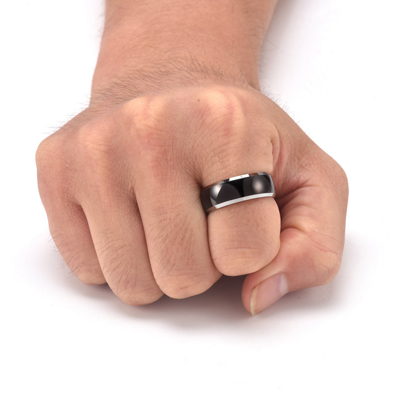 Rockyu タングステンリング メンズ 8mm ゴールド＆ブラック 光沢仕上げ