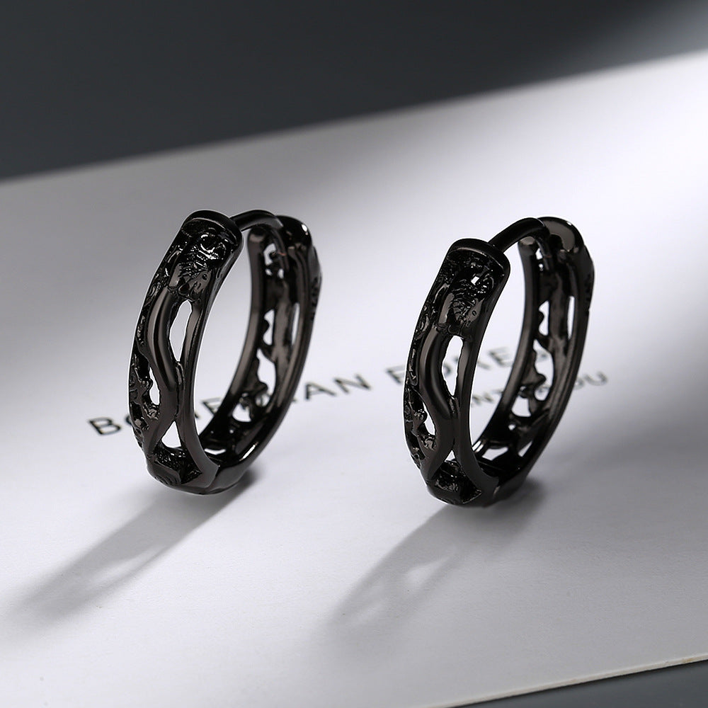 Rockyu ピアス メンズ レディース 龍モチーフ リングピアス 銅製 金属アレルギー対応