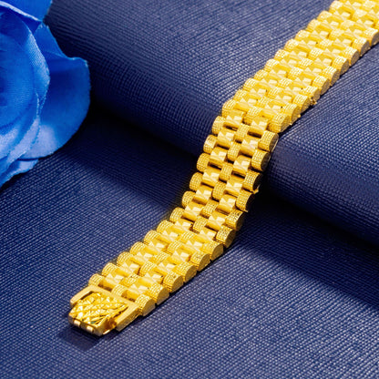 Rockyu メンズ ブレスレット 幅広 18K ゴールド ステンレス おしゃれ ジュエリー 豪華 ゴールドカラー シルバー選択可