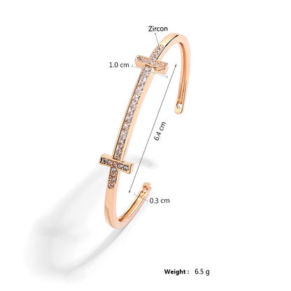 Rockyu レディース クロスラインバングル キュービック付き 18K仕上 ステンレス