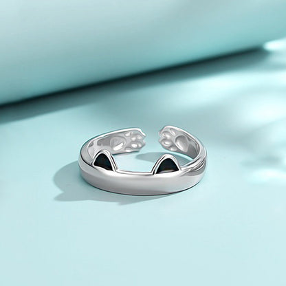 Rockyu 猫耳リング レディース シルバー925 フリーサイズ かわいい猫デザイン 指輪