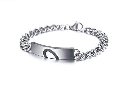 Rockyu ペアブレスレット チェーンデザイン ピンクゴールド＆ブラック ハート連結デザイン