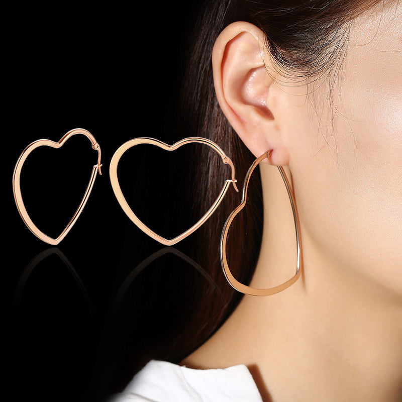 Rockyu オープンハート フープピアス 大ぶり レディース アレルギー対応 18Kコーティング シンプル おしゃれ