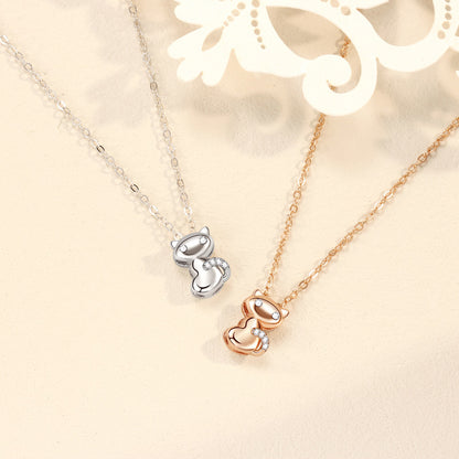 Rockyu ネックレス レディース 猫 シルバー925 ジルコニア ペンダント 純銀 鎖骨チェーン