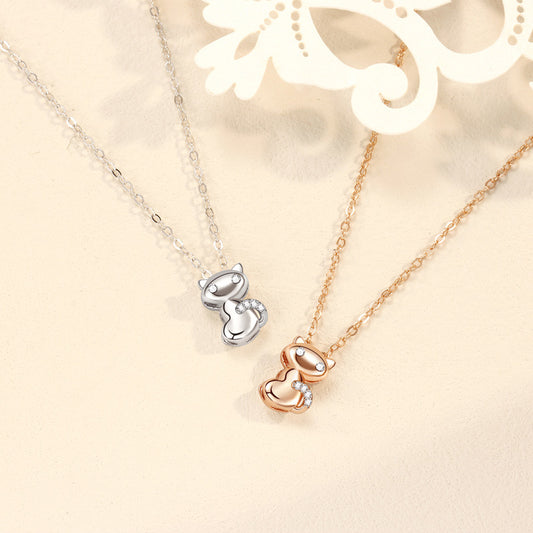 Rockyu ネックレス レディース 猫 シルバー925 ジルコニア ペンダント 純銀 鎖骨チェーン