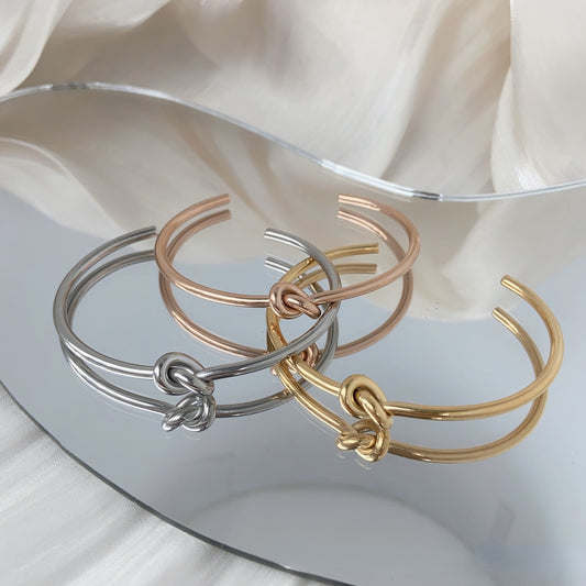 Rockyu ステンレス バングル レディース 結びデザイン ニューヨークスタイル シンプル