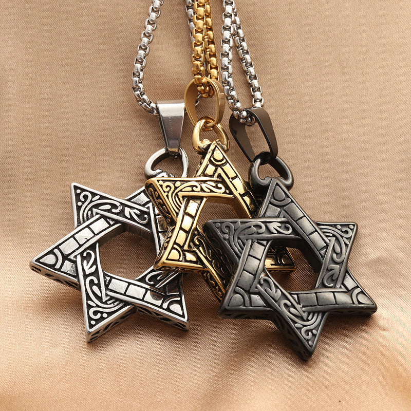 Rockyu 六芒星ネックレス メンズ ステンレス製 クロスデザイン ペンダント 60cmチェーン付