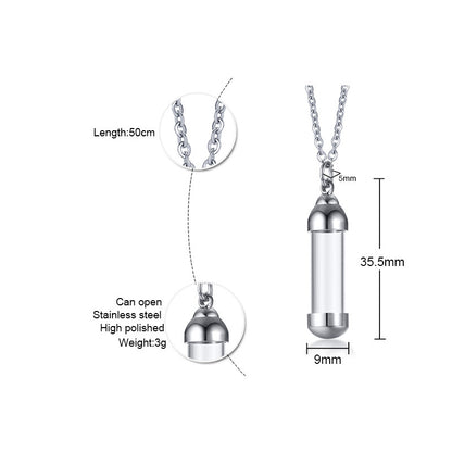Rockyu カプセルネックレス レディース ステンレス製 ガラス管 香水・薬入れ対応 シルバー・ゴールド・ブラック
